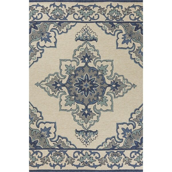 Palacedesigns 5 x 7 ft. 6 in. UV-Treated Polypropylene Ivory & Blue Area Rug PA3654292 - main